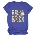 Women Halloween Ghost Pumpkin Print Short Sleeve T-Shirt Casual Round Neck Casual Tee Top - S / Tops / Vintage Blue