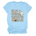 Light blue women short sleeve t-shirt with cute Halloween ghost and pumpkin graphic print. - S / Tops / Light Blue