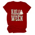 Halloween ghost pumpkin graphic short sleeve red t-shirt casual women holiday top apparel - S / Tops / Red