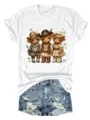 Donna simpatica t-shirt manica corta con stampa mucca delle Highland e pantaloncini. - Taglia S / Top (3818) / Bianco