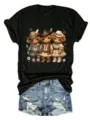 Maglietta nera a maniche corte con stampa di mucche cowboy e pantaloncini di jeans. - Taglia S / Top (3818) / Nero