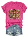 Simpatico t-shirt manica corta da donna con stampa di mucca e pantaloncini di jeans. - Rosso rosa