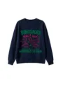 Detailed view of the dark blue sweatshirt featuring funny dinosaur graphics and text print. - 110cm / Tops / Navy Blue