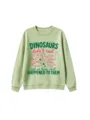 Cute green dinosaur graphic sweatshirt with funny text detail, casual long sleeve crewneck. - 110cm / Tops / Olive Green