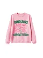 Funny dinosaur print long sleeve sweatshirt, casual pink pullover top for kids and teens. - Pink