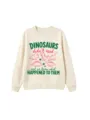 Casual funny dinosaur graphic print crewneck long sleeve sweatshirt for daily wear. - Sand