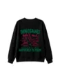Detailed view of the black dinosaur graphic long sleeve sweatshirt, cozy casual style. - Black