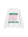 Cute dinosaur printed white sweatshirt, casual long sleeve crewneck top for comfortable daily wear. - White