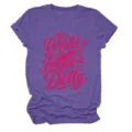 Purple graphic t-shirt featuring country music quote and cute guitar cowboy hat design. - S / Tops / Purple
