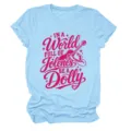 Casual light blue short sleeve t-shirt for women with funny guitar quote graphic print. - S / Tops / Light Blue