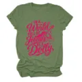 Women short sleeve green t-shirt casual vintage graphic top with country music quote apparel - S / Tops / Olive Green