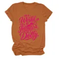 Women short sleeve t-shirt letter print casual graphic tee top comfortable everyday wear - S / Tops / Burnt Orange