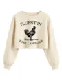 Sudadera crop beige de mujer pullover casual con divertido estampado de gallo top manga - S / Tops / Arena