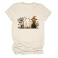 Cute Halloween ghost dogs graphic t-shirt casual women round neck short sleeve tee top beige - S / Tops / Sand (Black Letters Color Graphic)