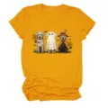 Cute Halloween dogs graphic short sleeve t-shirt for women, funny round neck casual top. - S / Tops / Mustard Yellow (Black Text Color Graphic)
