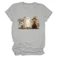 Women Cute Ghost Dogs Halloween Graphic T-Shirt Casual Short Sleeve Crewneck Tee Top - S / Tops / Light Gray (Black Text Color Graphic)