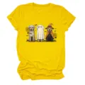 Cute Halloween dog graphic round neck short sleeve yellow t-shirt casual women top detail - S / Tops / Yellow (Black Text Color Graphic)