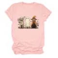 Women cute halloween ghost dogs graphic pink short sleeve crewneck t-shirt casual top - S / Tops / Pink (Black Text & Colored Graphic)