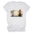 Women cute Halloween ghost dog print white short sleeve round neck casual t-shirt top - S / Tops / White (Black Text & Colored Graphic)