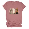 Cute Halloween ghost dogs graphic print short sleeve crewneck casual women pink t-shirt - S / Tops / Rose Gold (White Text & Colored Graphic)