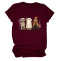 Cute Halloween dog graphic detail on burgundy women's short sleeve crewneck t-shirt. - S / Tops / Wine Red (White Letters Color Graphic)