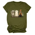 Cute funny ghost dog graphic print women's round neck short sleeve olive green t-shirt - S / Tops / Army Green (White Letters Color Graphic)