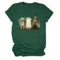 Cute Halloween ghost dogs print women green t-shirt casual short sleeve crewneck tee top - S / Tops / Retro Green (White Letters Multicolor Graphic)