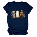 Women Halloween Ghost Dog Graphic T-Shirt Cute Funny Crew Neck Short Sleeve Casual Tee - S / Tops / Navy Blue (White Text)