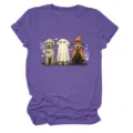 Women cute Halloween ghost dogs graphic print purple crew neck short sleeve t-shirt detail view - S / Tops / Purple (White Text)