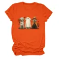 Cute Halloween ghost dogs print women short sleeve t-shirt casual orange tee top style - S / Tops / Orange (Black Print)