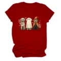 Cute Halloween dog graphic print women's crewneck short sleeve red t-shirt casual top - S / Tops / Red (White Letters Multicolor Graphic)