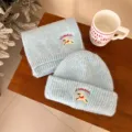 Cute baby winter knit beanie hat and scarf set with sweet puppy embroidery for kids daily warm. - Set / Sky Blue