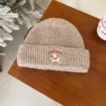 Cute baby knitted beanie hat with cute puppy embroidery warm winter toddler hat - Hat / Khaki