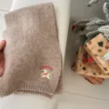 Cozy knit kids winter scarf with cute puppy embroidery, warm wool material for daily wear. - Scarf / Khaki