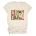 Detailansicht Damen lässiges beiges Rundhals Kurzarm T-Shirt mit frohen Weihnachten Print - S / Oberteile / Sandfarben