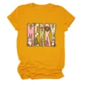 Lässiges Damen Rundhals Kurzarm T-Shirt in Gelb mit niedlichem pinken MERRY Weihnachts Print Design. - S / Oberteile / Senfgelb