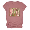 Rosa Damen Rundhals Kurzarm T-Shirt mit niedlichem weihnachtlichem MERRY Motivaufdruck. - S / Oberteile / Roségold