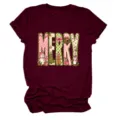 Bequemes Damen Weihnachten MERRY Grafik Rundhalsausschnitt Kurzarm T-Shirt Bordeaux - S / Oberteile / Burgunderrot
