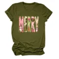 Armeegrünes Damen Kurzarm T-Shirt mit rosa süßem Weihnachten Buchstaben Grafikprint. - S / Oberteile / Armeegrün