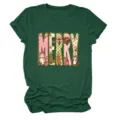 Grünes Damen T-Shirt mit MERRY Weihnachtsmotiv, kurzer Ärmel, lässiges Festtags-Oberteil. - S / Oberteile / Vintage Grün