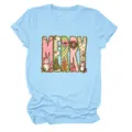 Damen Kurzarm T-Shirt Weihnachten Merry Grafik Casual Rundhalsausschnitt Sommer Top - S / Oberteile / Hellblau