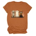 Halloween cute ghost dogs graphic t-shirt casual round neck short sleeve top for women - S / Tops / Burnt Orange (White Text Colored Graphic)