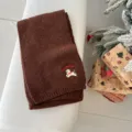 Brauner Kinder Winter warmer Strick Schal mit niedlicher Hunderunde Stickerei, kuschelig. - Schal / Kaffeebraun