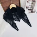 Black lace crochet triangle scarf vintage floral fringe shawl elegant women accessories - Five-Petal Flower Black