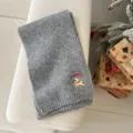 Cozy grey knitted children scarf with cute puppy embroidery, warm winter kids neck warmer. - Scarf / Gray