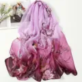 Gradient purple floral chiffon scarf elegant women summer sun protection beach shawl wrap daily wear. - Spring Magpie Purple Red