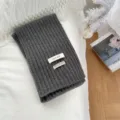 Kids winter warm knitted scarf dark grey wool cozy toddler cute versatile neck warmer - Double Label Solid Color - Dark Gray