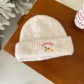 Cozy beige knitted baby beanie with cute puppy embroidery, warm winter knit hat for kids. - Hat / Beige