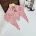 Pink knitted hollow lace triangle scarf, stylish spring autumn decorative shawl pink variant. - Petal Flower Pink