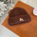 Cute baby knitted beanie hat with puppy embroidery, thick warm winter hat for kids. - Hat / Coffee